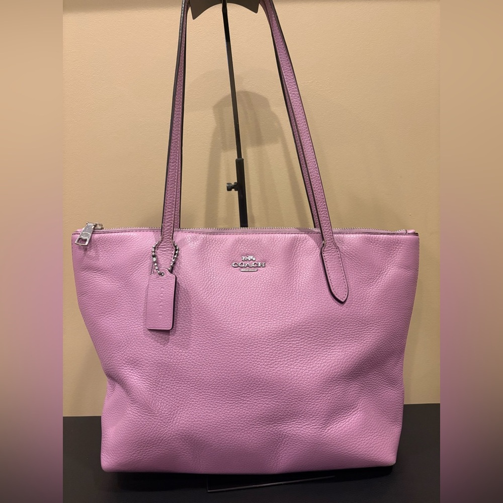 Coach Pebbled Leather Tote Bag – Lilac / Light Purple - Picture 2 of 12
